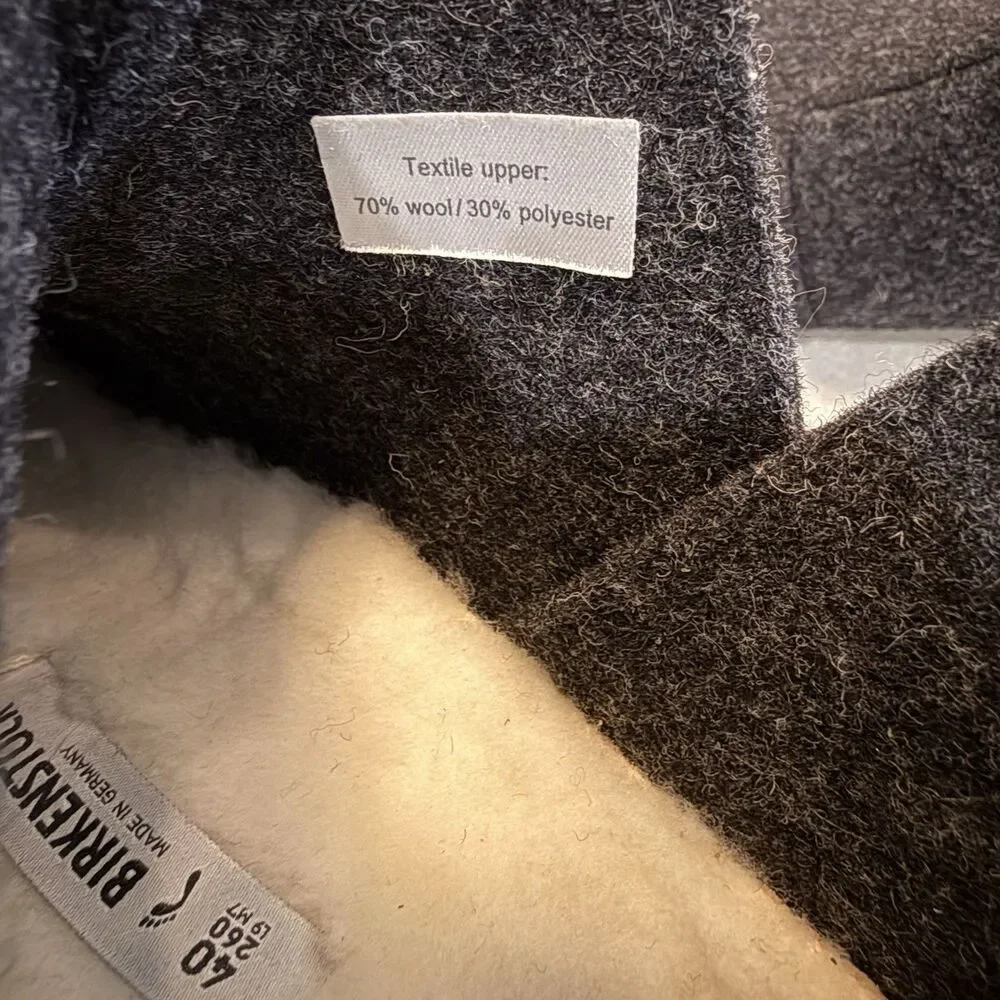 Birkenstock Andermatt Wool Felt Slipper Booties Gray L9 M7 EU 40 Shearling Lined - Picture 8 of 9